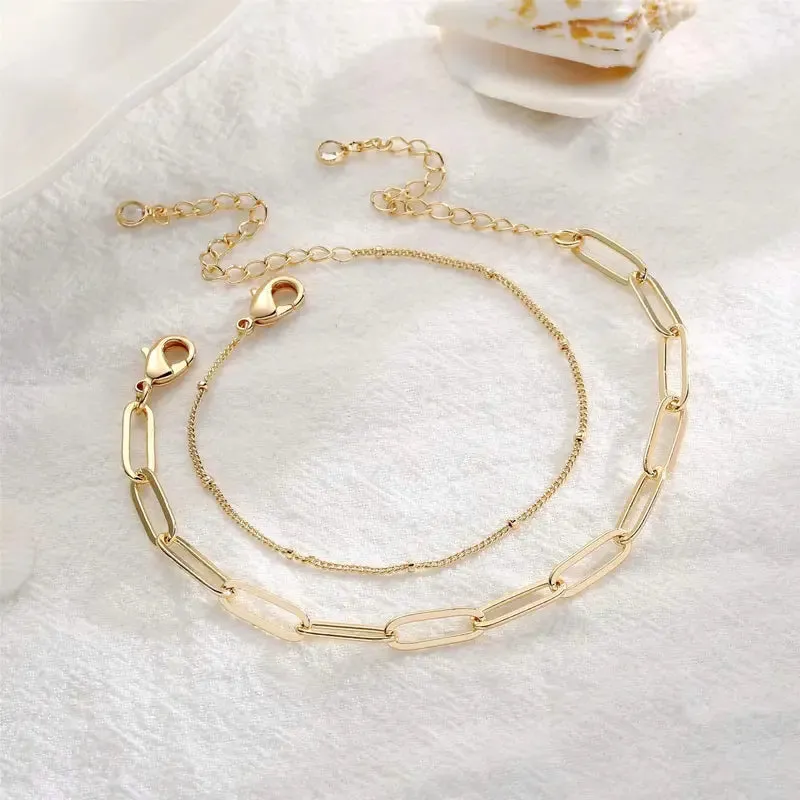 Simple Double Layer Paperclip Chain Bracelet