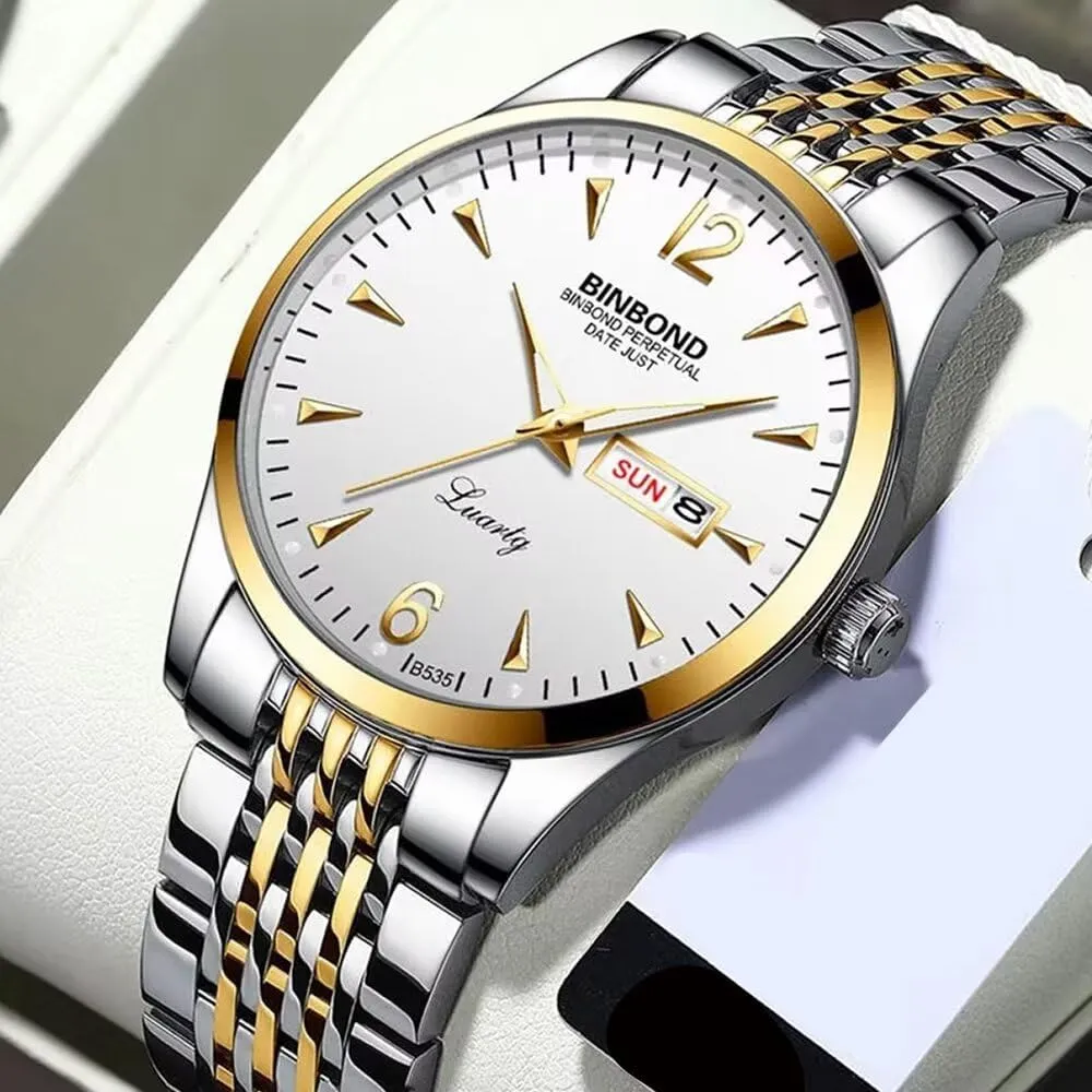 Simple Fashion Men's Watch Business Watch Date Week Calendar 3Bar Waterproof Clock Male Quartz Wristwatch