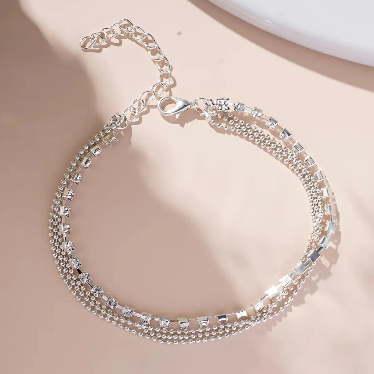 Simple Rhinestone Layered Fine AAnklets DP25A794