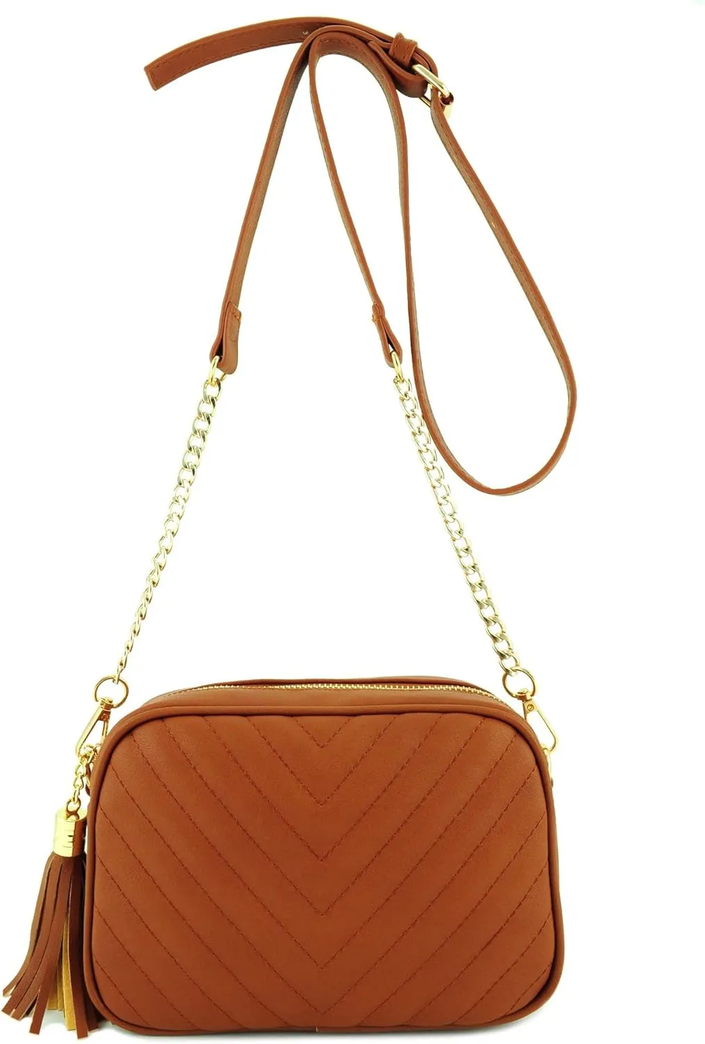 Simple Shoulder Crossbody Bag With Metal Chain Strap And Tassel Top Zipper