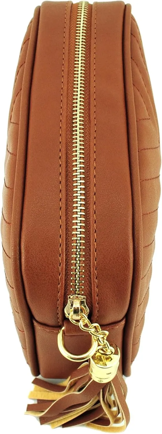 Simple Shoulder Crossbody Bag With Metal Chain Strap And Tassel Top Zipper