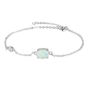 Simple Sterling Silver Oval Opal Chain Link Bracelet