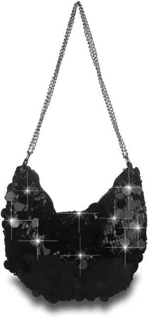 Sither Women's Evening Handbag Large Sequin Evening Bag Purses for Women Glitter Sparkly Handbag with Link Chain for Party