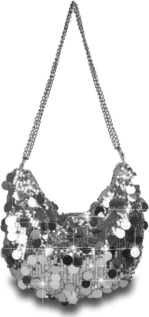 Sither Women's Evening Handbag Large Sequin Evening Bag Purses for Women Glitter Sparkly Handbag with Link Chain for Party