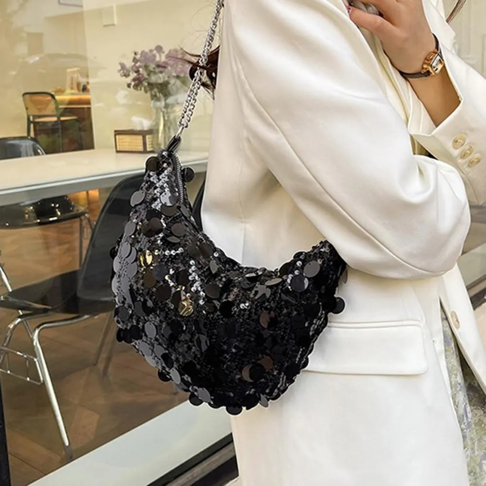 Sither Women's Evening Handbag Large Sequin Evening Bag Purses for Women Glitter Sparkly Handbag with Link Chain for Party
