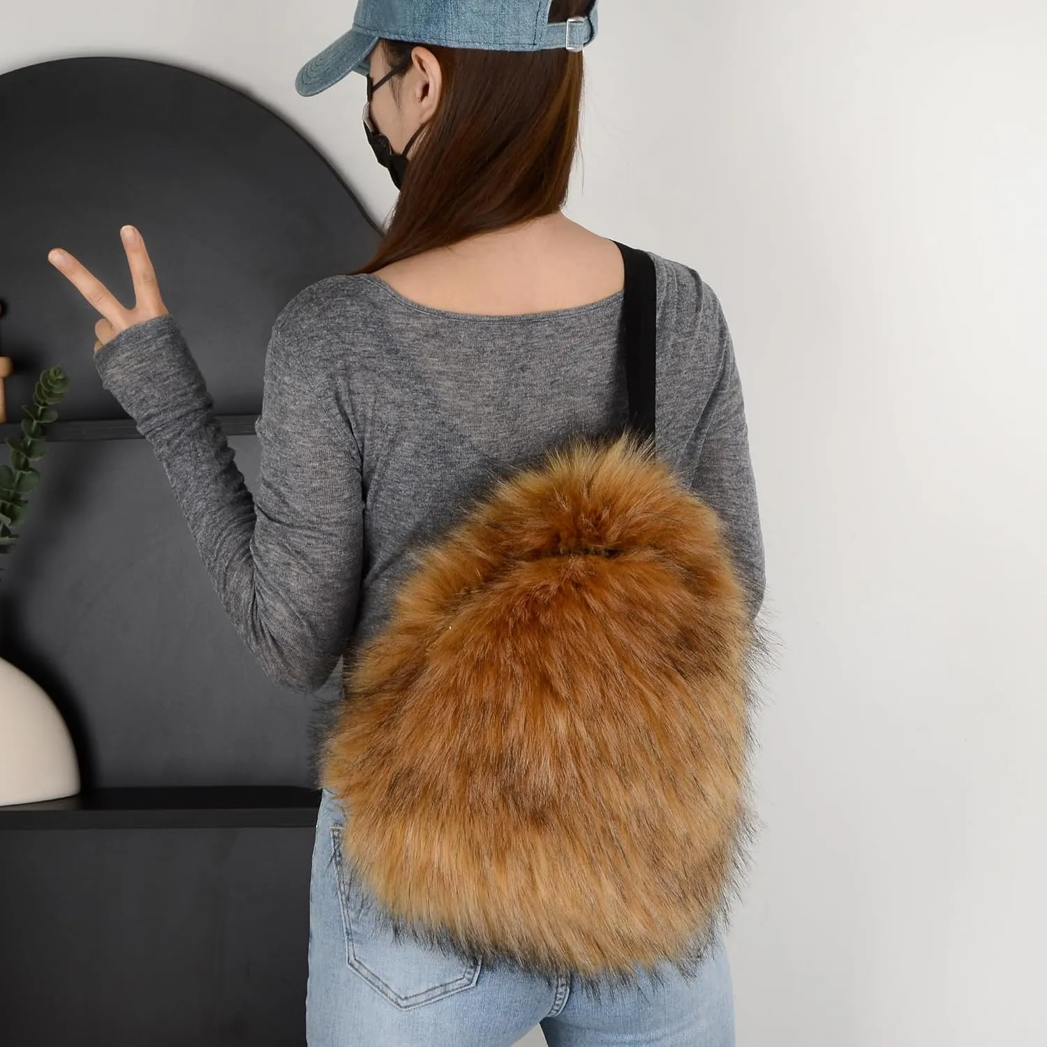 Sling Bag for Women Crossbody Chest Bag Cute Purse Fuzzy Fur Bag for Outdoor Hiking Trips