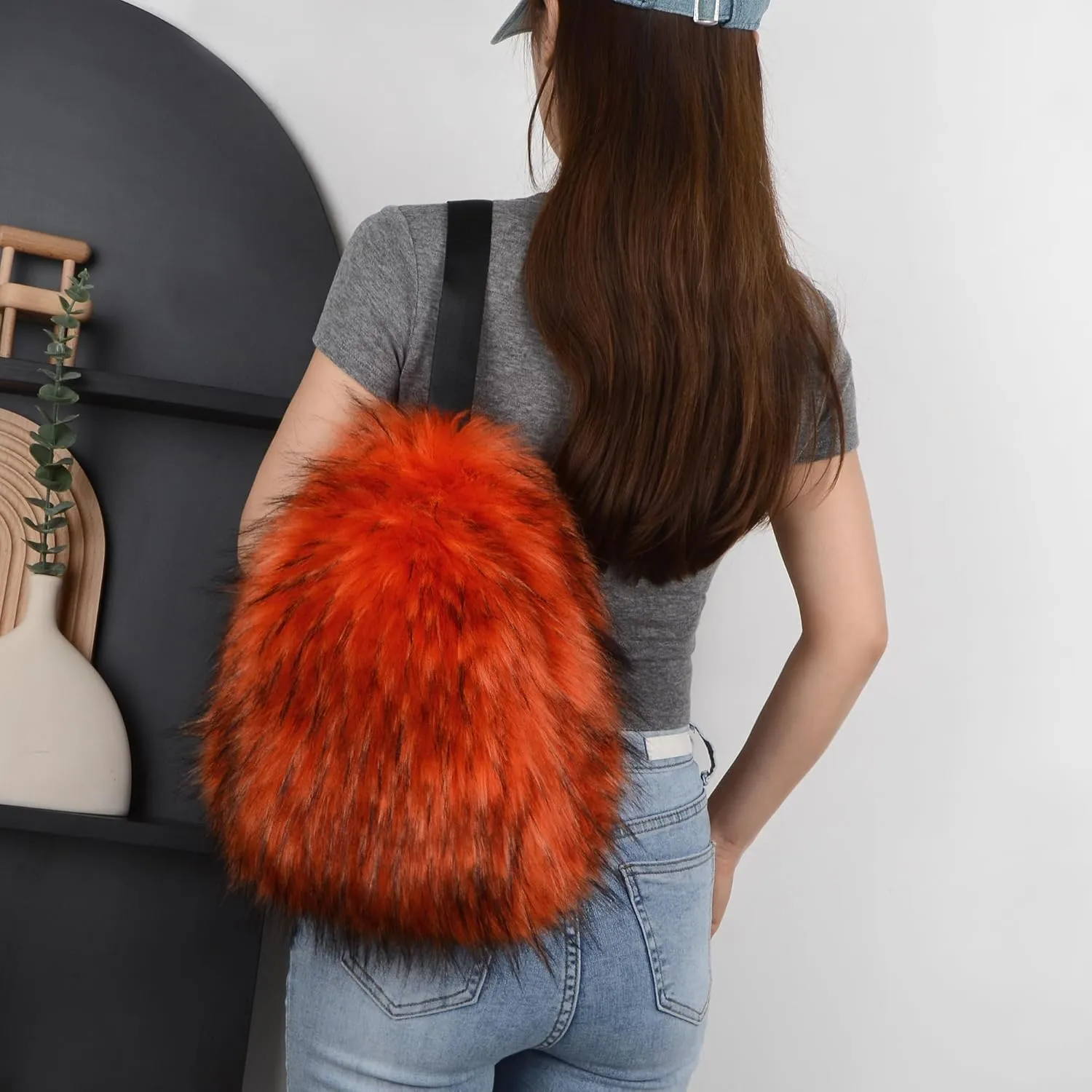 Sling Bag for Women Crossbody Chest Bag Cute Purse Fuzzy Fur Bag for Outdoor Hiking Trips