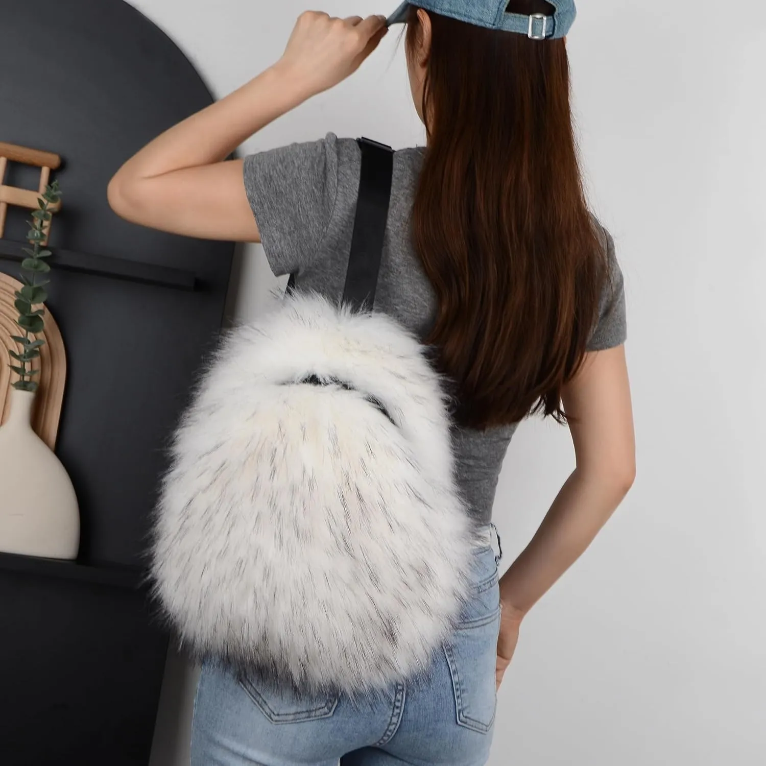 Sling Bag for Women Crossbody Chest Bag Cute Purse Fuzzy Fur Bag for Outdoor Hiking Trips