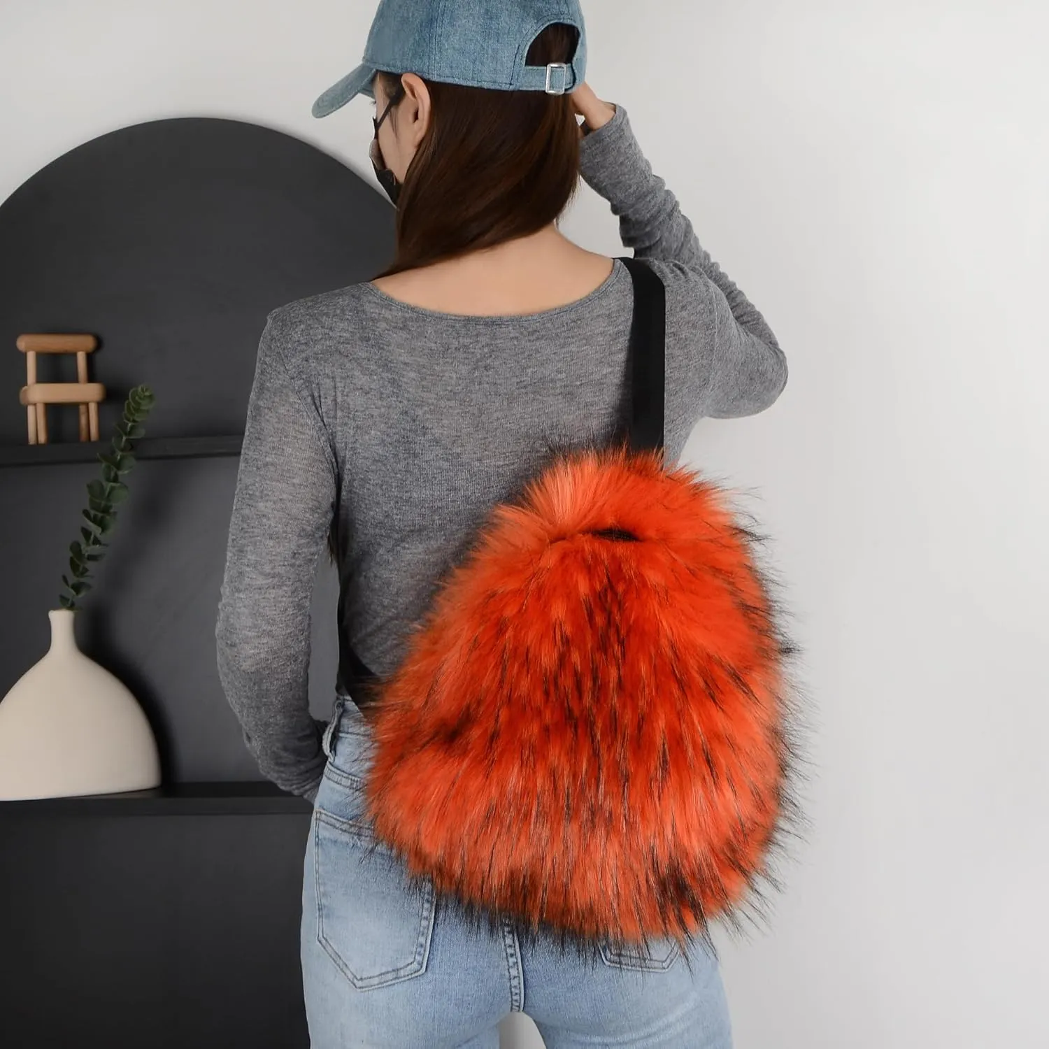 Sling Bag for Women Crossbody Chest Bag Cute Purse Fuzzy Fur Bag for Outdoor Hiking Trips
