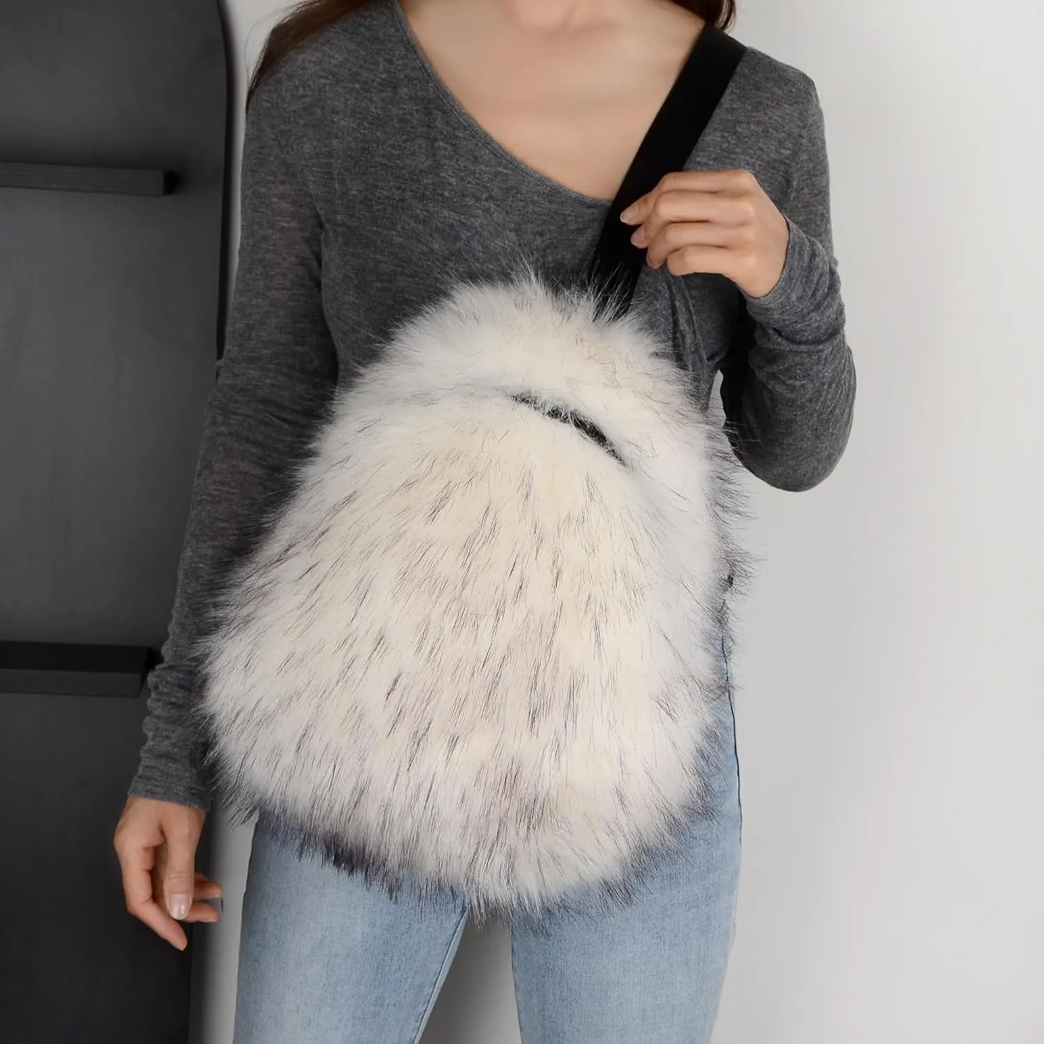 Sling Bag for Women Crossbody Chest Bag Cute Purse Fuzzy Fur Bag for Outdoor Hiking Trips