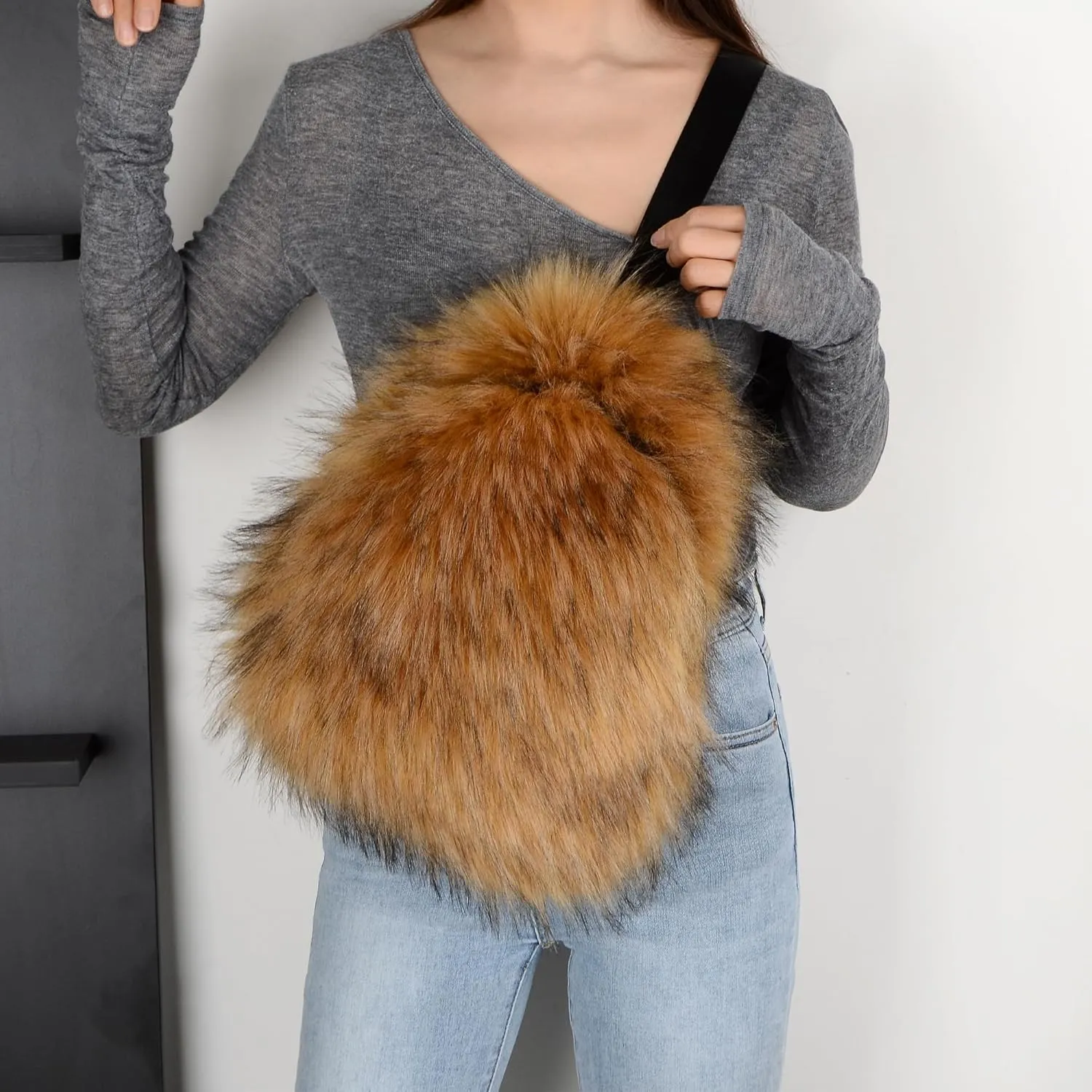 Sling Bag for Women Crossbody Chest Bag Cute Purse Fuzzy Fur Bag for Outdoor Hiking Trips