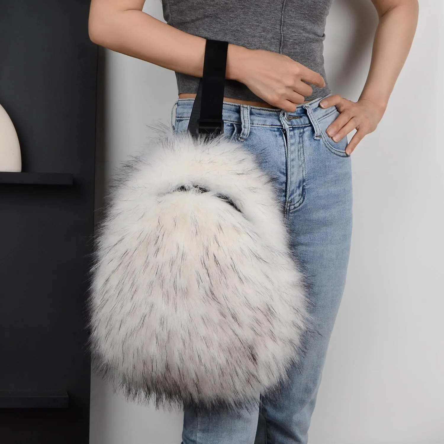 Sling Bag for Women Crossbody Chest Bag Cute Purse Fuzzy Fur Bag for Outdoor Hiking Trips
