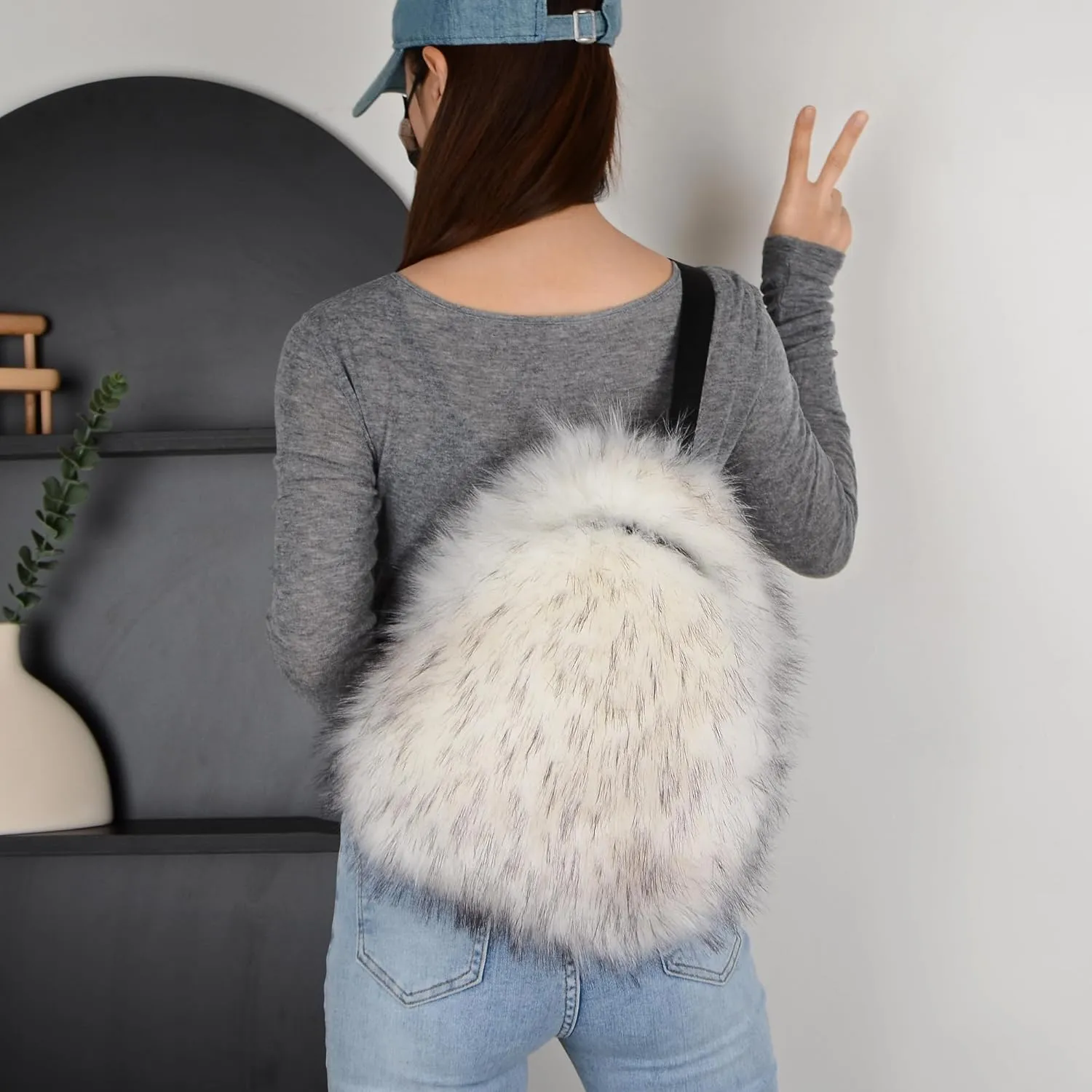 Sling Bag for Women Crossbody Chest Bag Cute Purse Fuzzy Fur Bag for Outdoor Hiking Trips