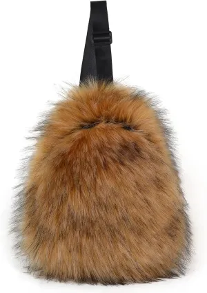 Sling Bag for Women Crossbody Chest Bag Cute Purse Fuzzy Fur Bag for Outdoor Hiking Trips