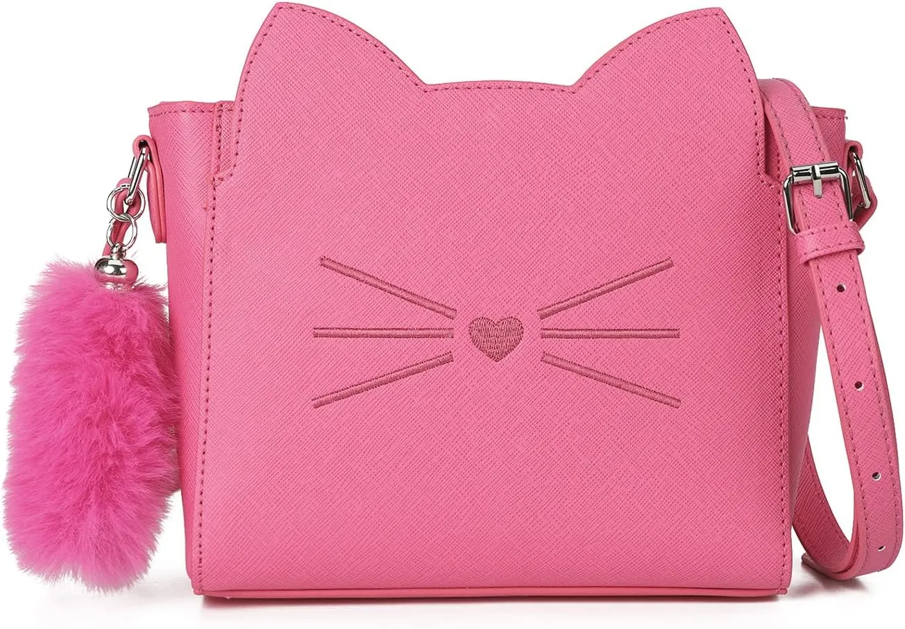 Small Crossbody Purses for Teen Girls,Cute Cat Girl Purse with Pendant PU Leather Shoulder Bags and Cross Body Handbags