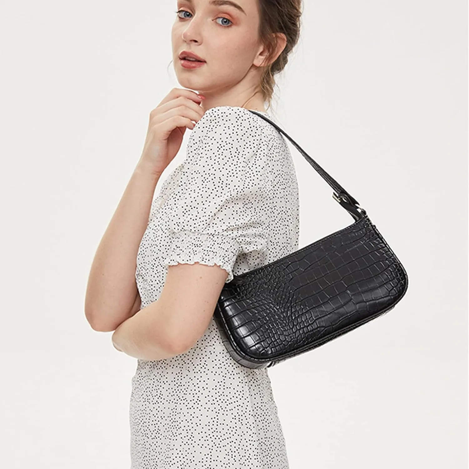 Small Shoulder Bags for Women Retro Classic Tote Purse Handbag Crocodile Pattern Clutch
