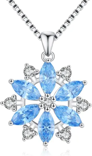 Snowflake Necklace 925 Sterling Silver Frozen Snowflake Pendant Necklace Christmas Jewelry Gifts for Women