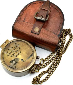 So You Can Always Find Way Back Home Brass Antique Pocket Compass with Beautiful Leather Case Best Graduation Day Gift Birthday Gift Christmas Day Gift Valentine Day Gift Compass