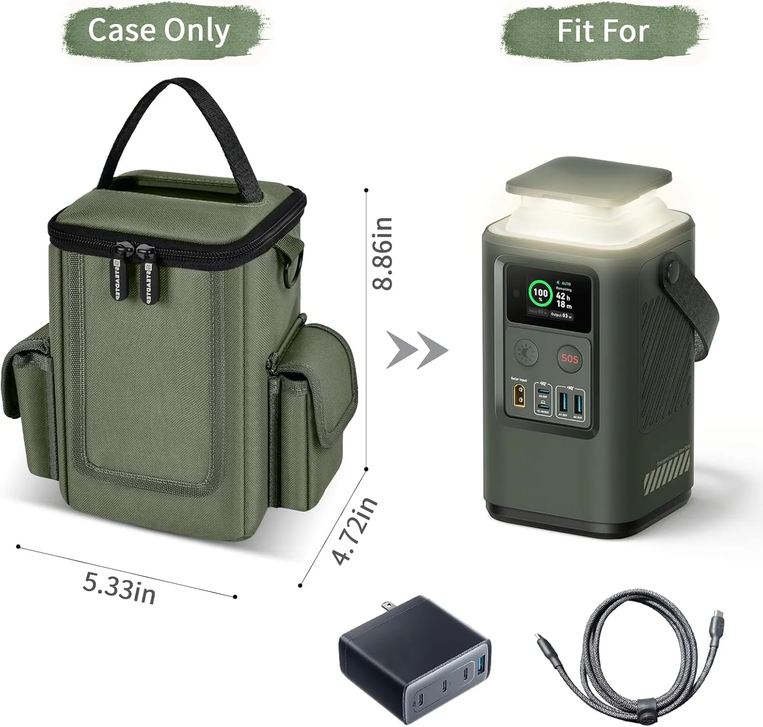 Soft Bag Compatible with Anker Power Bank, 60,000mAh PowerCore Reserve 192Wh, Charge Power Bank Storage Case Cover with Two Pockets for Battery Usb Cables and Accessories (Box Only) (Green)