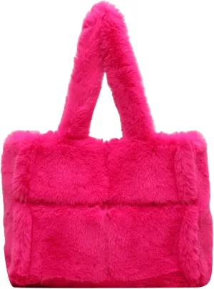 Soft Faux Fur Large Shoulder Tote Bag for Women Plush Handbag and Purse Furry Top Handle Bag