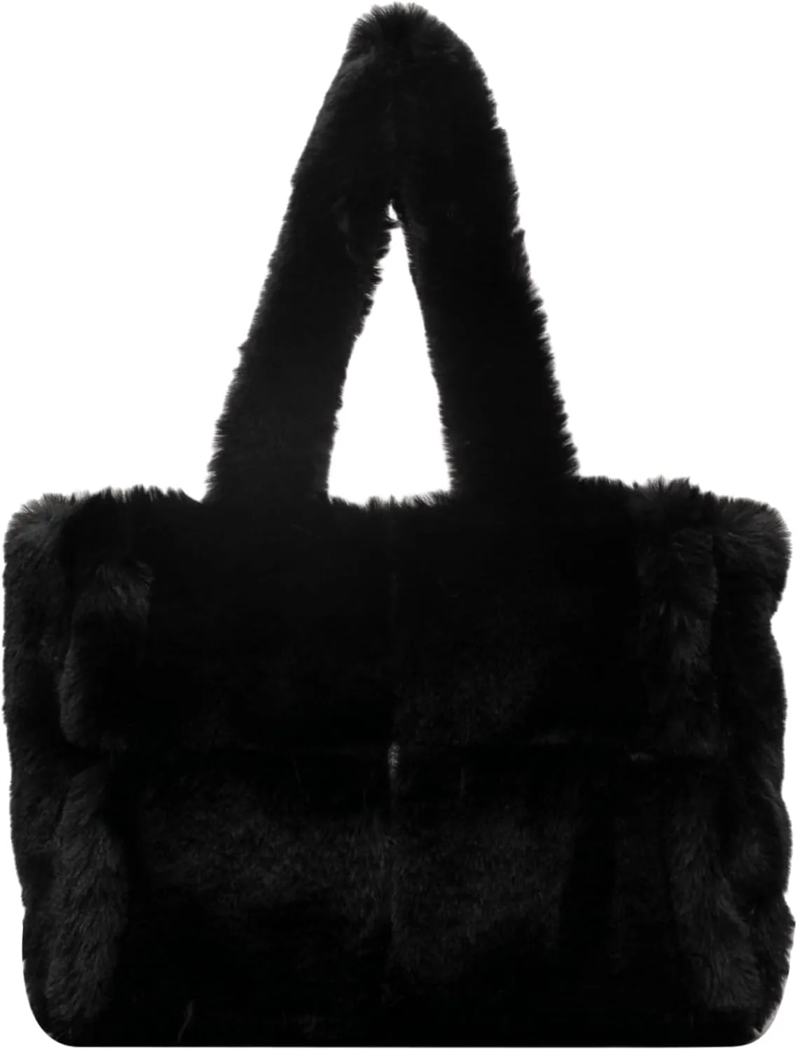 Soft Faux Fur Large Shoulder Tote Bag for Women Plush Handbag and Purse Furry Top Handle Bag