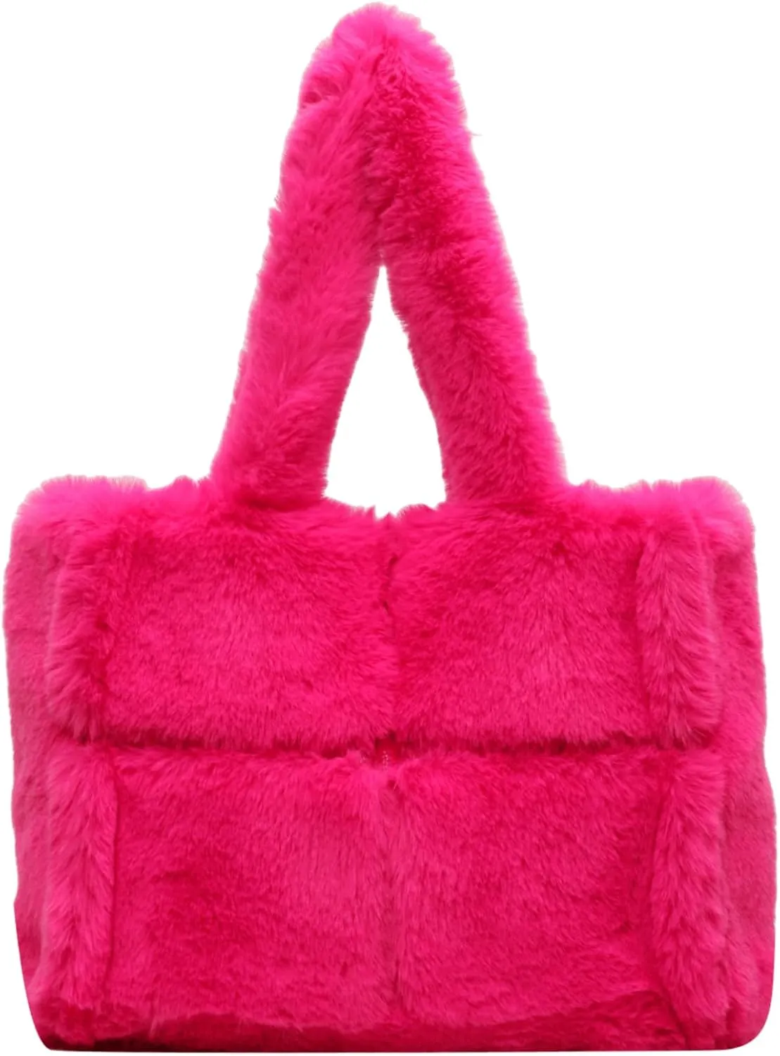 Soft Faux Fur Large Shoulder Tote Bag for Women Plush Handbag and Purse Furry Top Handle Bag
