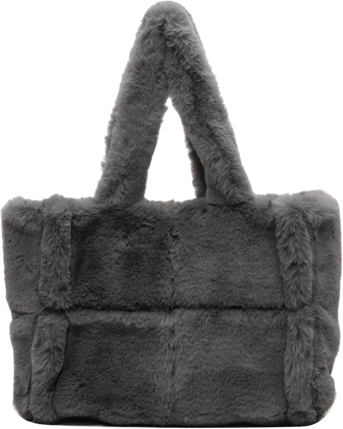 Soft Faux Fur Large Shoulder Tote Bag for Women Plush Handbag and Purse Furry Top Handle Bag