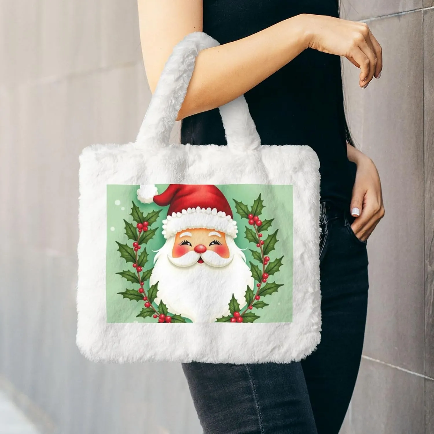 Soft Faux Fur Shoulder Tote Bag for Women Plush Handbag Purse Furry Top Handle Bag