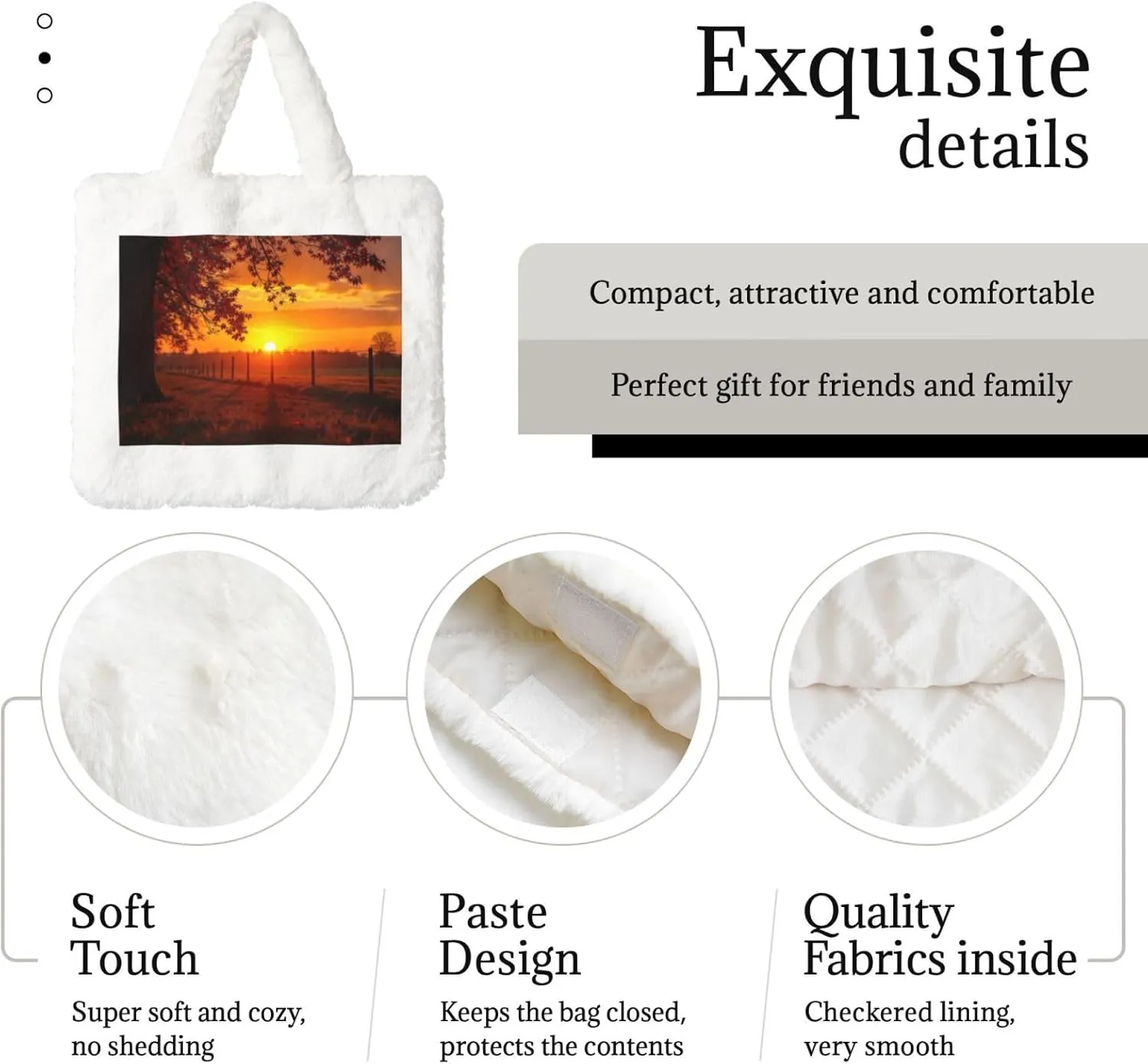 Soft Faux Fur Shoulder Tote Bag for Women Plush Handbag Purse Furry Top Handle Bag