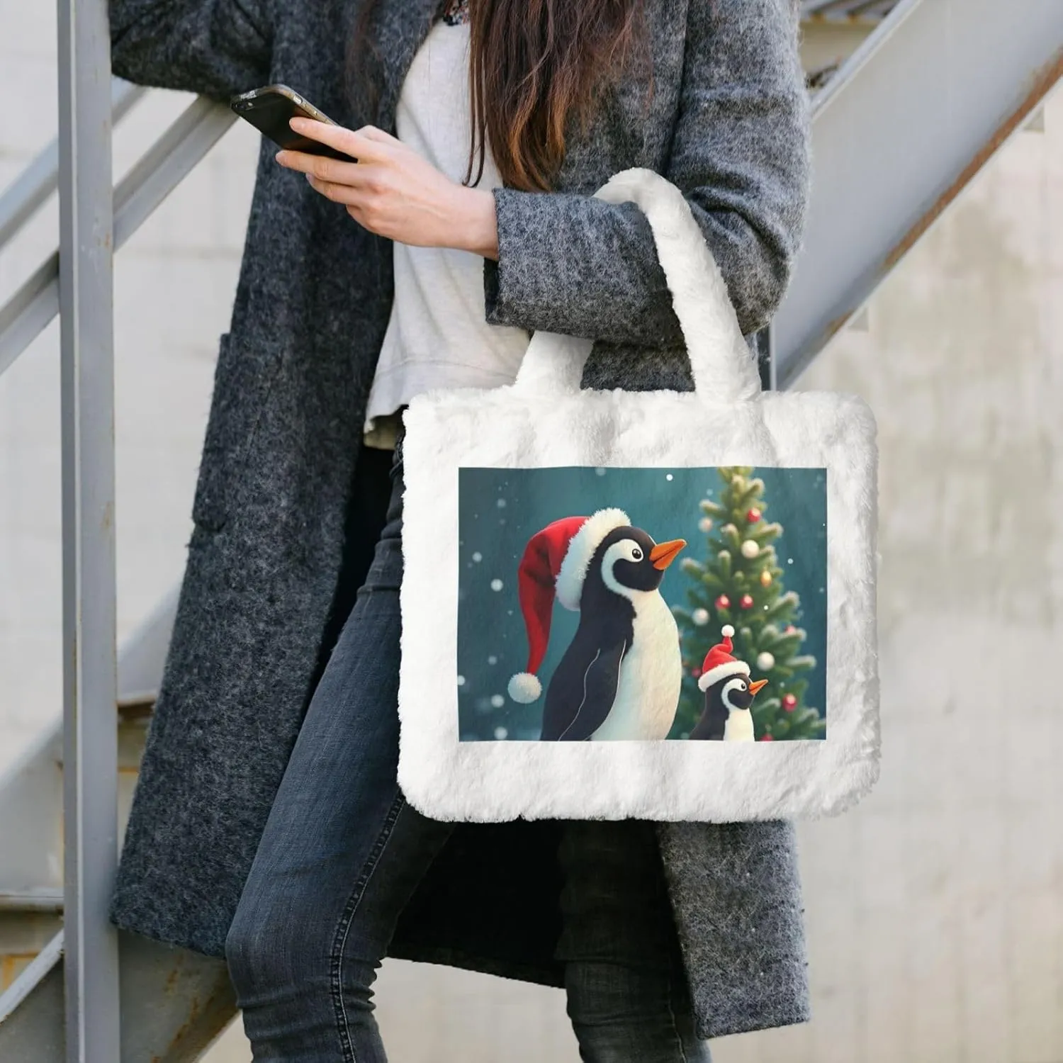 Soft Faux Fur Shoulder Tote Bag for Women Plush Handbag Purse Furry Top Handle Bag
