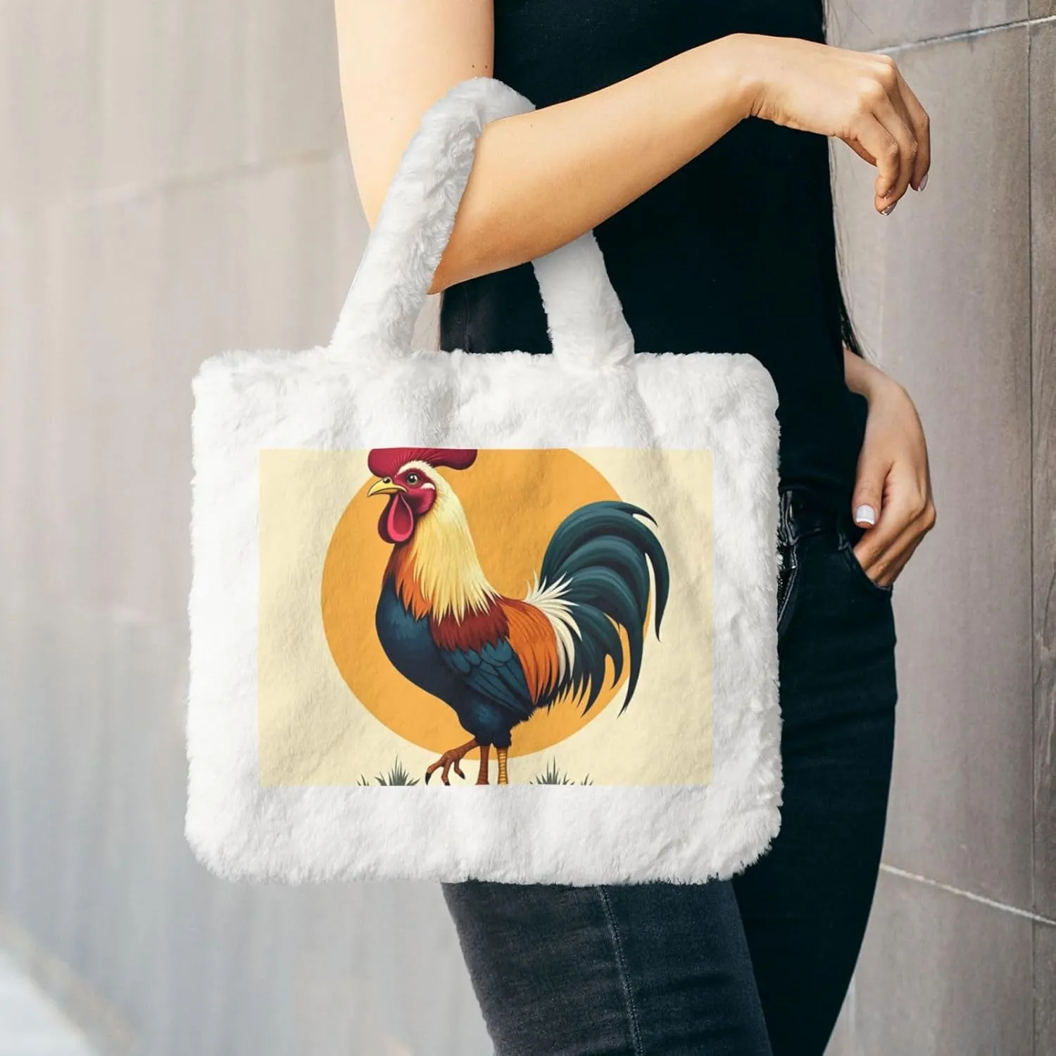 Soft Faux Fur Shoulder Tote Bag for Women Plush Handbag Purse Furry Top Handle Bag