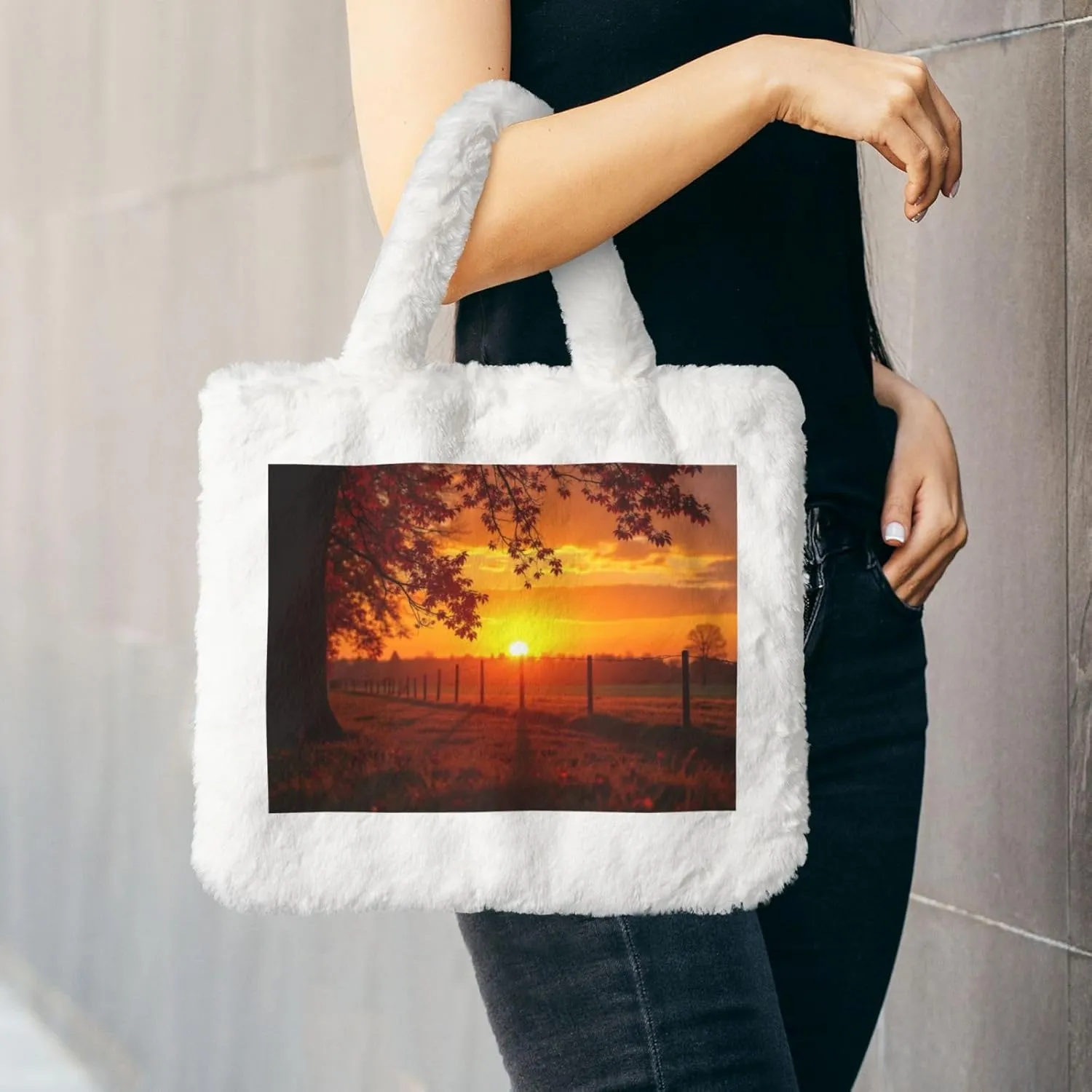 Soft Faux Fur Shoulder Tote Bag for Women Plush Handbag Purse Furry Top Handle Bag