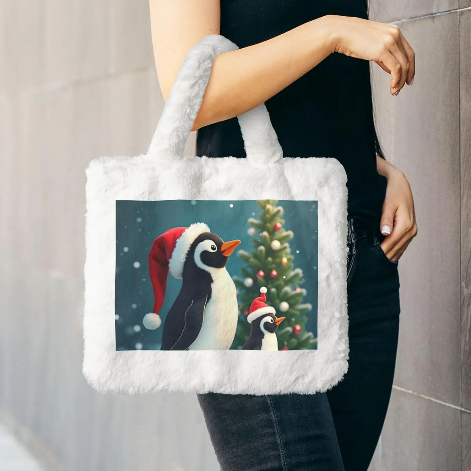 Soft Faux Fur Shoulder Tote Bag for Women Plush Handbag Purse Furry Top Handle Bag