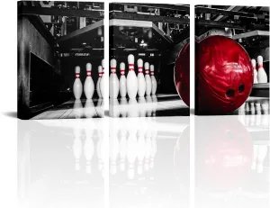 Sport Wall Art Bowling Room Decor Framed Canvas Prints for Boys' Room, Man Cave Gym Club Wall Decoration- 12"x16"x3pcs