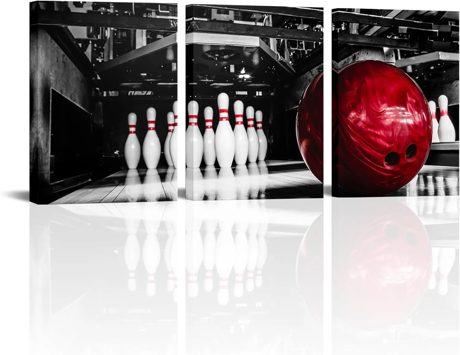 Sport Wall Art Bowling Room Decor Framed Canvas Prints for Boys' Room, Man Cave Gym Club Wall Decoration- 12"x16"x3pcs