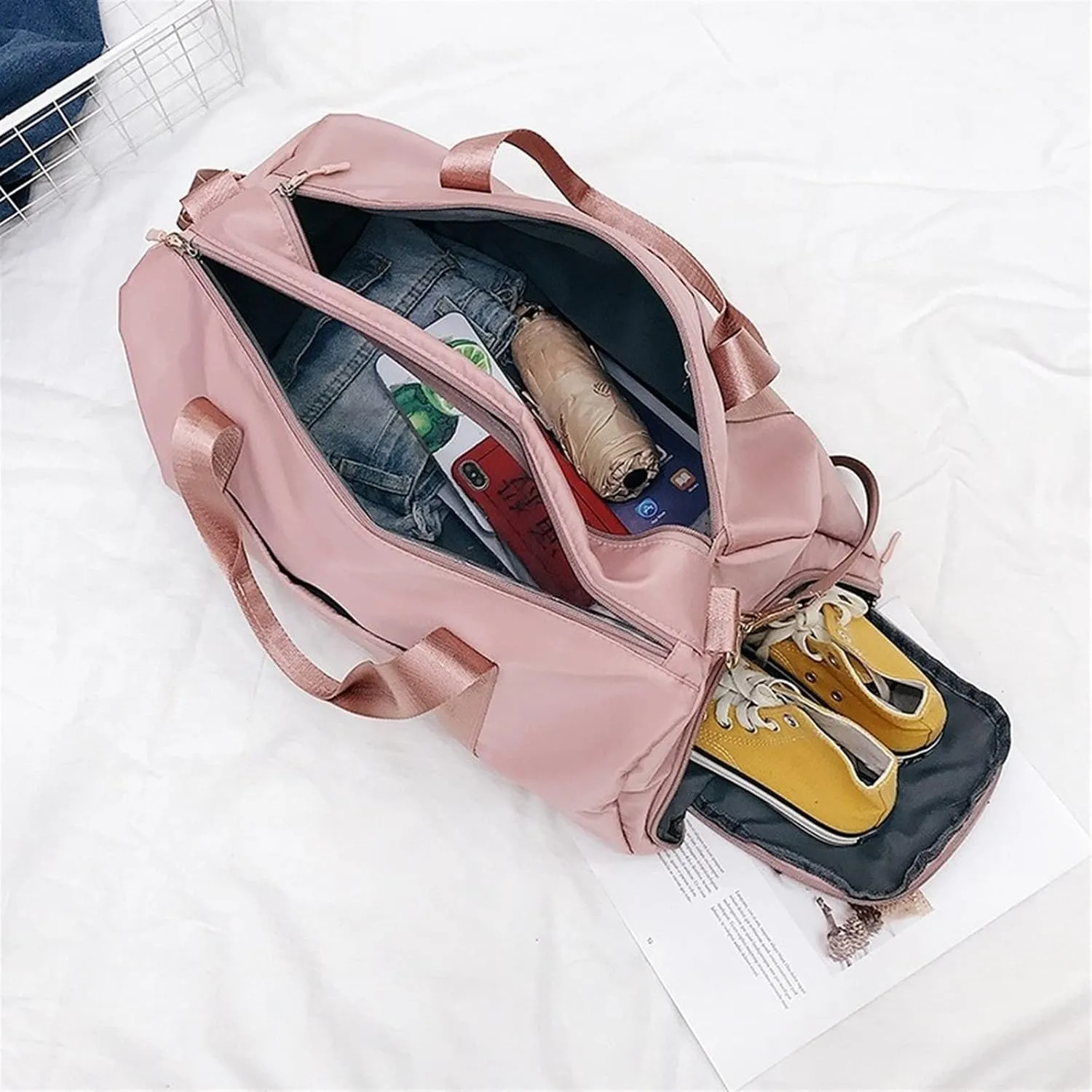 Sports Duffel Bags Sports Gym Bags Outdoor Waterproof Nylon Men Women Training Fitness Travel Handbag Yoga Mat Sport Bag with Shoes Compartment(Black)