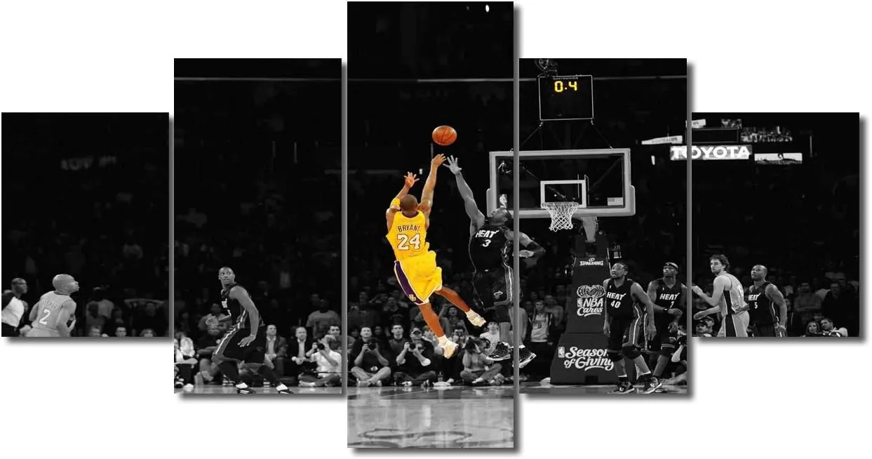 Sports Wall Art for Living Room Kobe Bryant Modern Home Decor Canvas R.I.P Pictures LA Lakers House Decorations Basketball Artwork Paitings 5 Panel Framed Posters and Prints Ready to Hang 60''Wx32''H