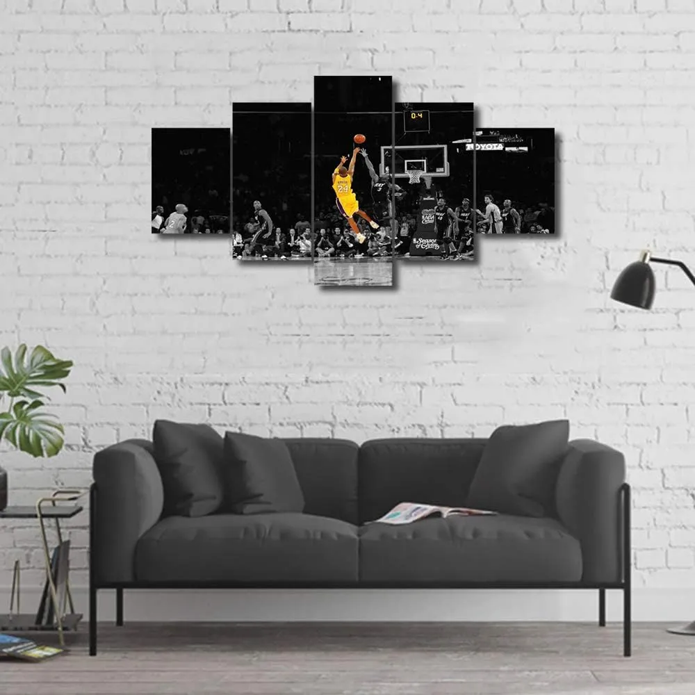 Sports Wall Art for Living Room Kobe Bryant Modern Home Decor Canvas R.I.P Pictures LA Lakers House Decorations Basketball Artwork Paitings 5 Panel Framed Posters and Prints Ready to Hang 60''Wx32''H