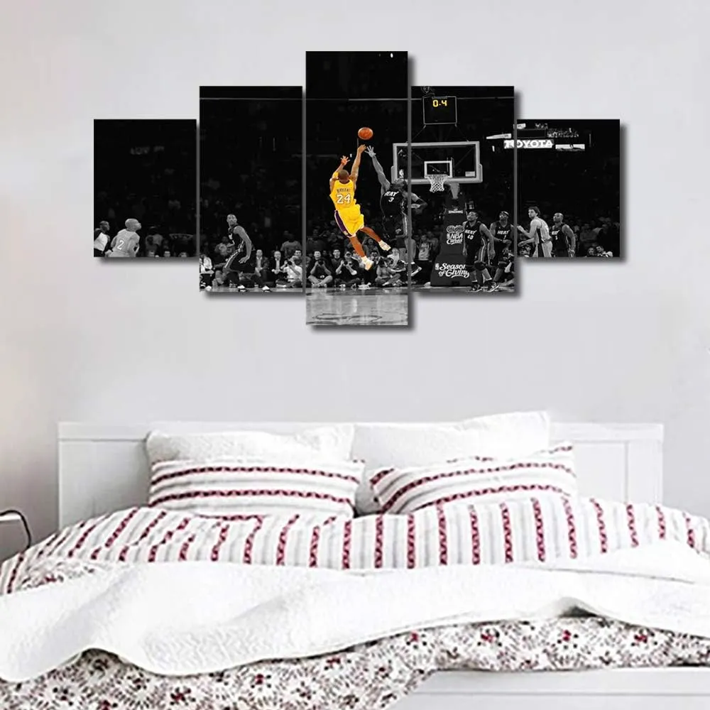 Sports Wall Art for Living Room Kobe Bryant Modern Home Decor Canvas R.I.P Pictures LA Lakers House Decorations Basketball Artwork Paitings 5 Panel Framed Posters and Prints Ready to Hang 60''Wx32''H