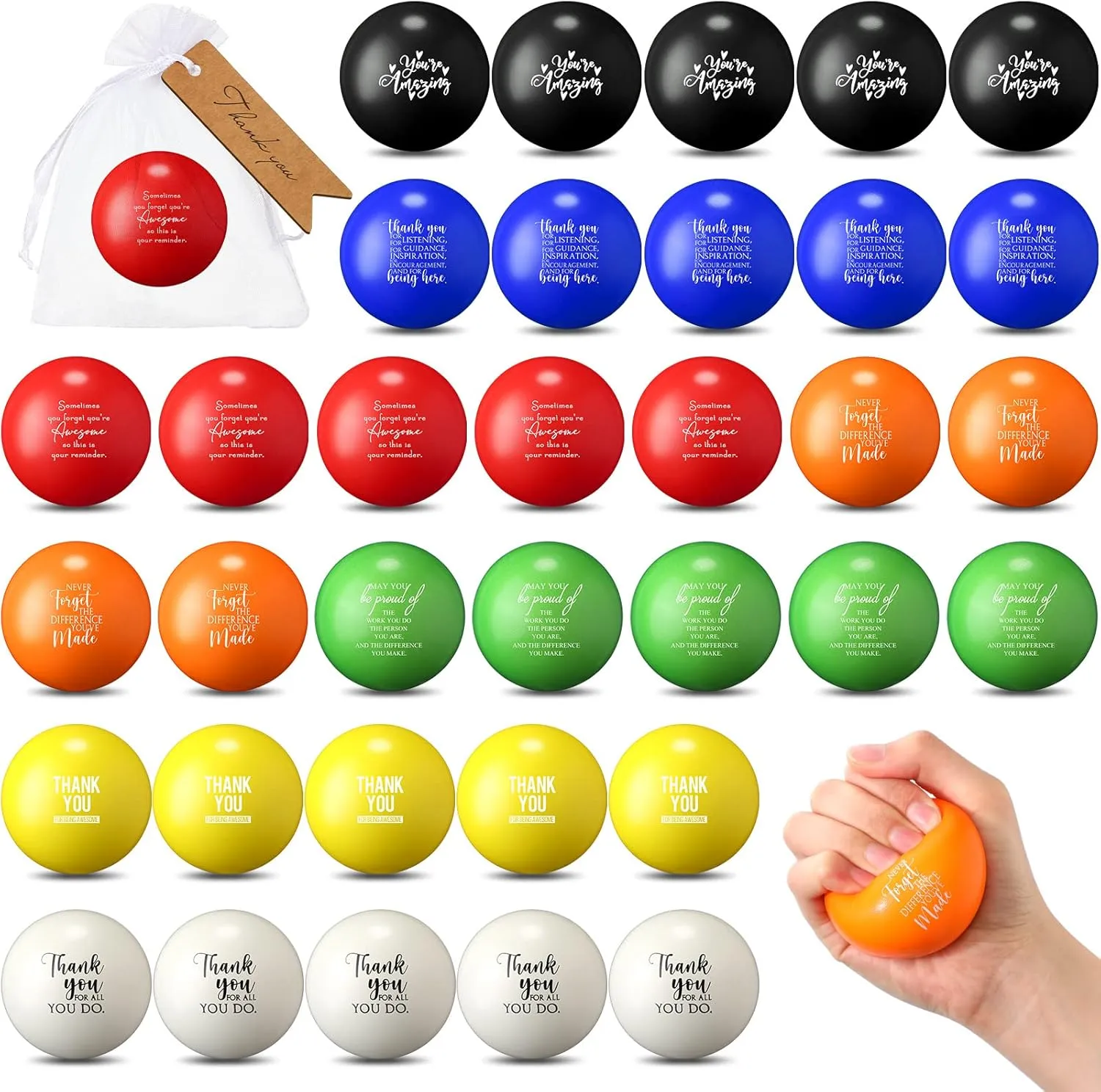Sratte 35 Set Motivational Stress Balls Colorful Inspirational Stress Relief Balls for Adults Kids Hand Exercise Anxiety Vet Tech Week Gifts