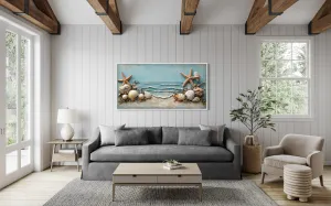 Starfish  And Seashells Framed Beach House Canvas Wall Art