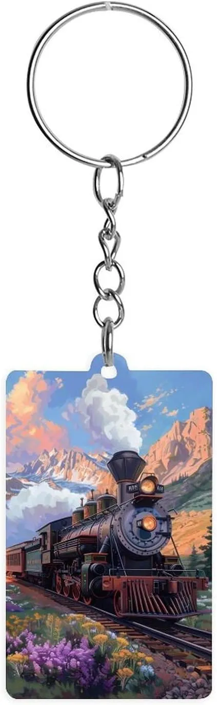 Steam Engine Train Acrylic Keychain with Picture Bag Decorative Accessories Keychain for Car Keys Surprise Holiday Gift 1PC