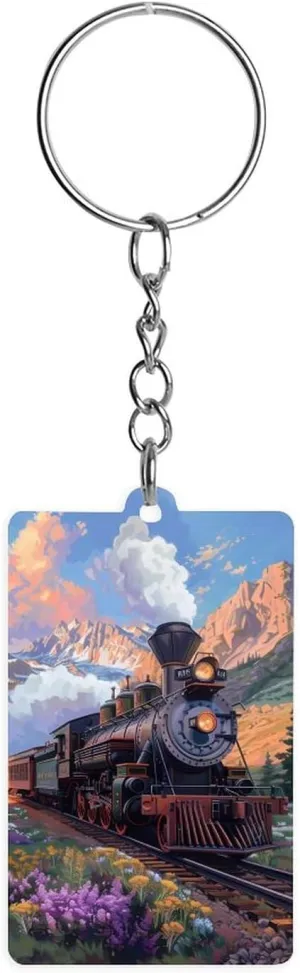 Steam Engine Train Acrylic Keychain with Picture Bag Decorative Accessories Keychain for Car Keys Surprise Holiday Gift 1PC
