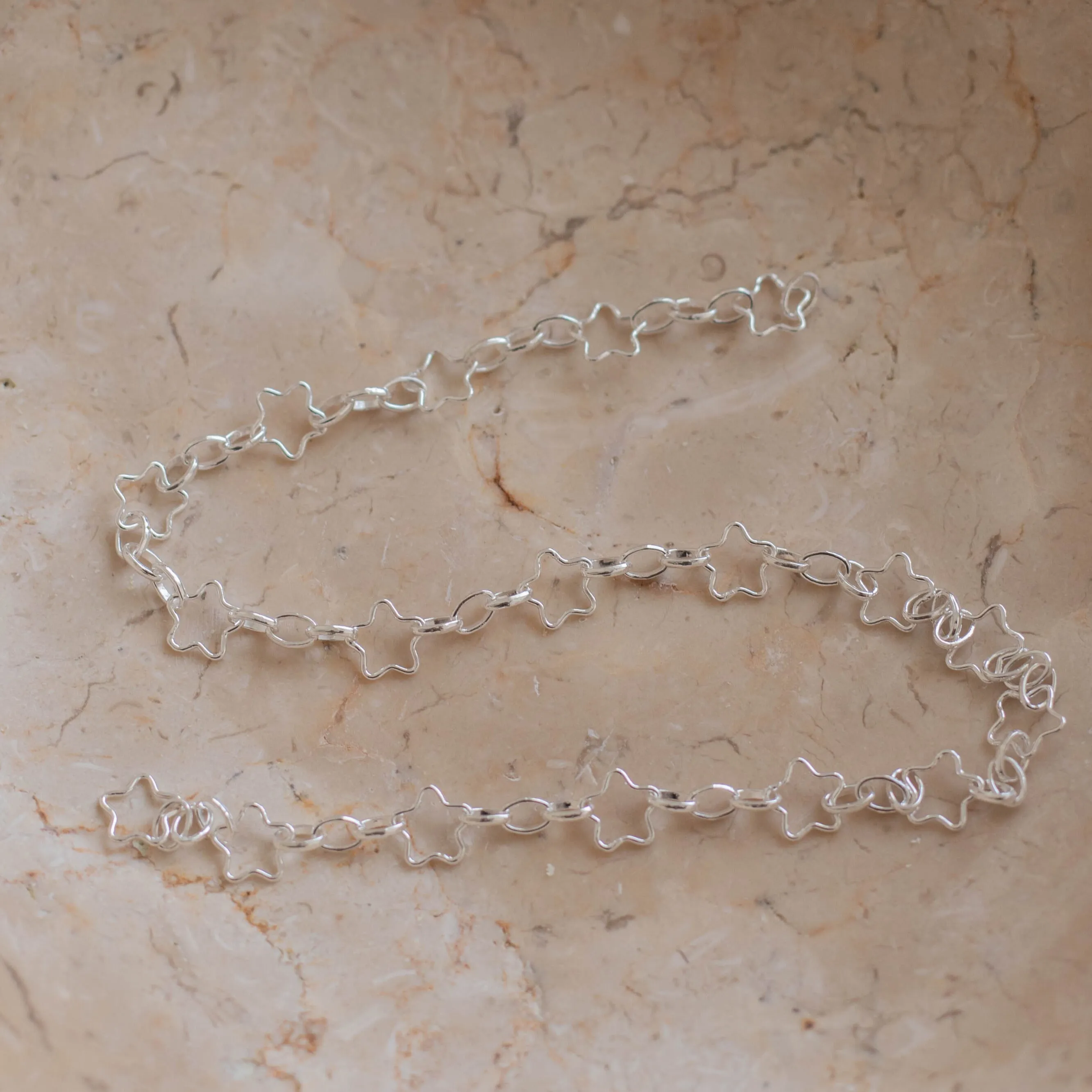 Stella Permanent Jewelry Chain, Star Design, Alternating Oval Links, Available in Gold Filled and Sterling Silver