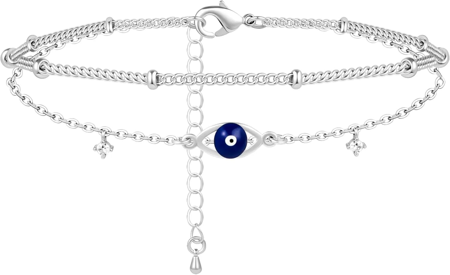Sterling Silver Anklet Bracelets for Women Waterproof, 925 Sliver Plated CZ & Heart Charm Dainty Layer Anklets for Women Trendy, Simple Chain Anklets Set Gifts for Women, Jewelry Gifts for Her Women Mom Wife Girlfriend