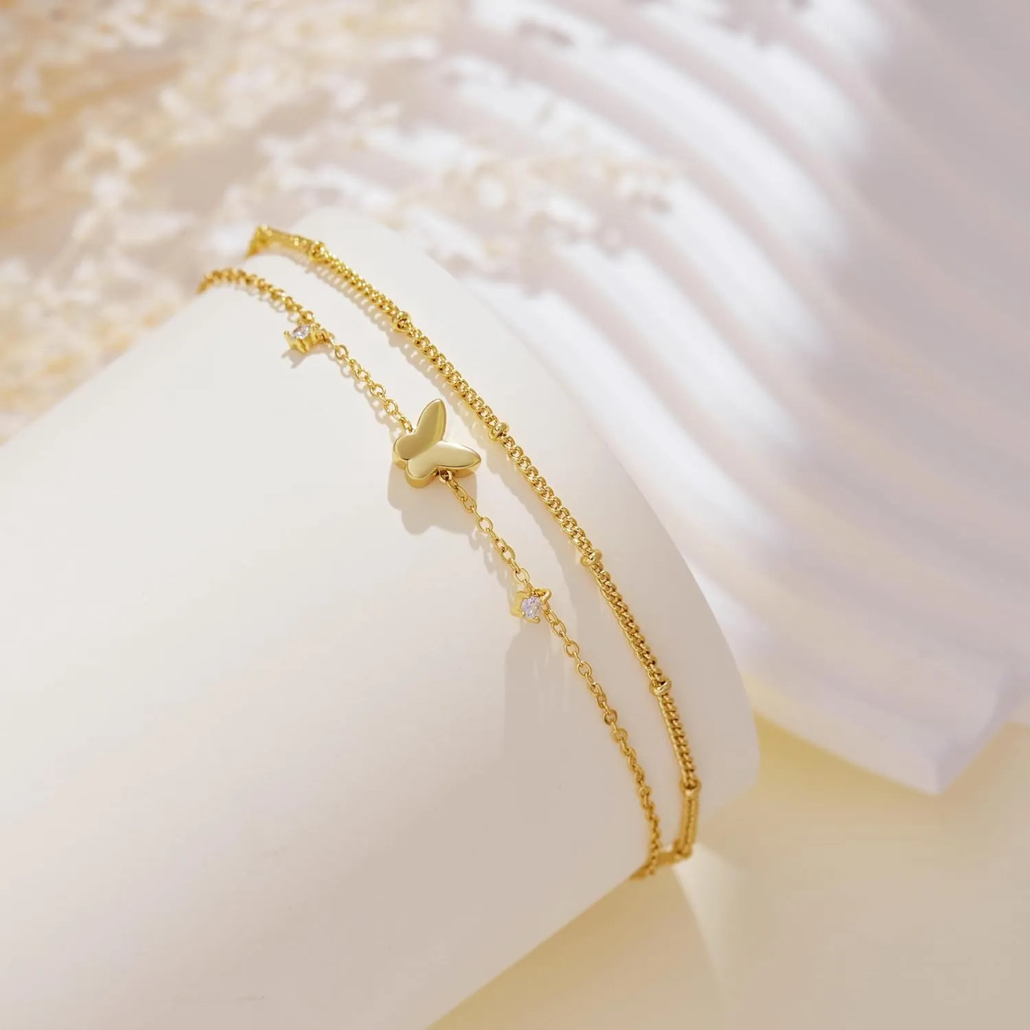 Sterling Silver Anklet Bracelets for Women Waterproof, 925 Sliver Plated CZ & Heart Charm Dainty Layer Anklets for Women Trendy, Simple Chain Anklets Set Gifts for Women, Jewelry Gifts for Her Women Mom Wife Girlfriend