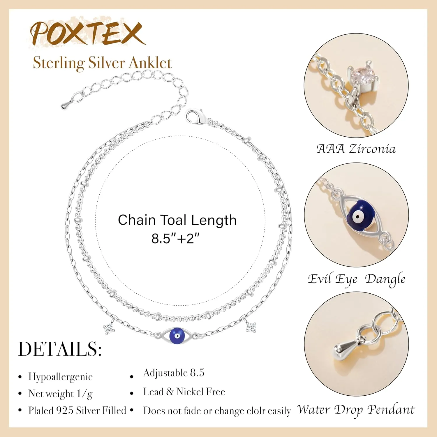 Sterling Silver Anklet Bracelets for Women Waterproof, 925 Sliver Plated CZ & Heart Charm Dainty Layer Anklets for Women Trendy, Simple Chain Anklets Set Gifts for Women, Jewelry Gifts for Her Women Mom Wife Girlfriend