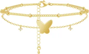 Sterling Silver Anklet Bracelets for Women Waterproof, 925 Sliver Plated CZ & Heart Charm Dainty Layer Anklets for Women Trendy, Simple Chain Anklets Set Gifts for Women, Jewelry Gifts for Her Women Mom Wife Girlfriend