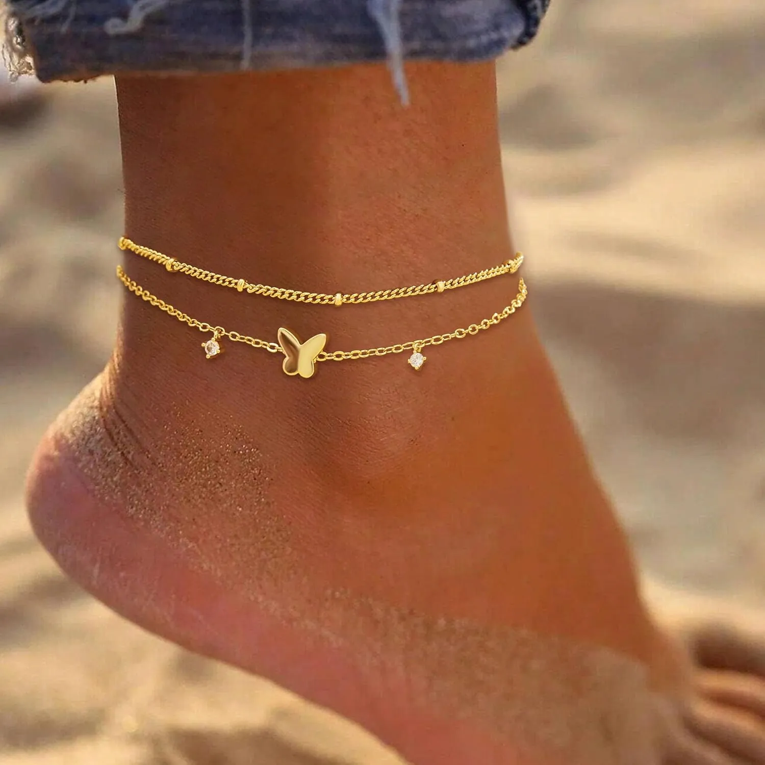 Sterling Silver Anklet Bracelets for Women Waterproof, 925 Sliver Plated CZ & Heart Charm Dainty Layer Anklets for Women Trendy, Simple Chain Anklets Set Gifts for Women, Jewelry Gifts for Her Women Mom Wife Girlfriend