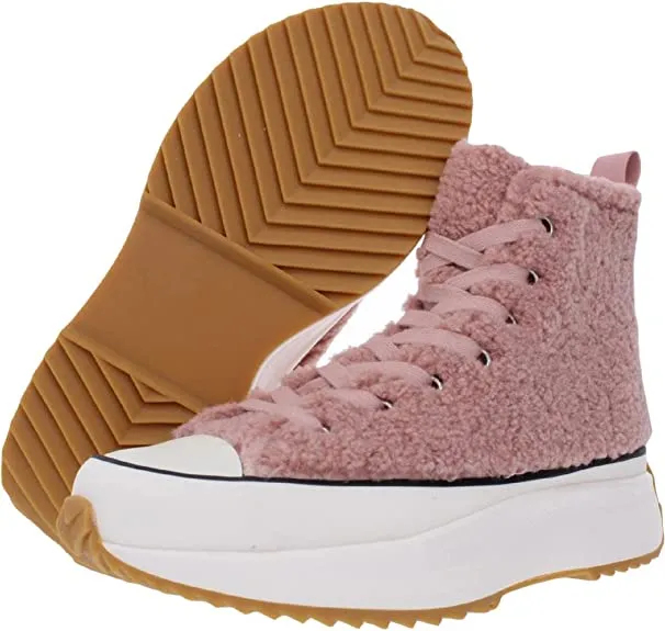 Steve Madden Womens Shaft Faux Fur Fashion Sneakers Pink 9 Medium (B,M)
